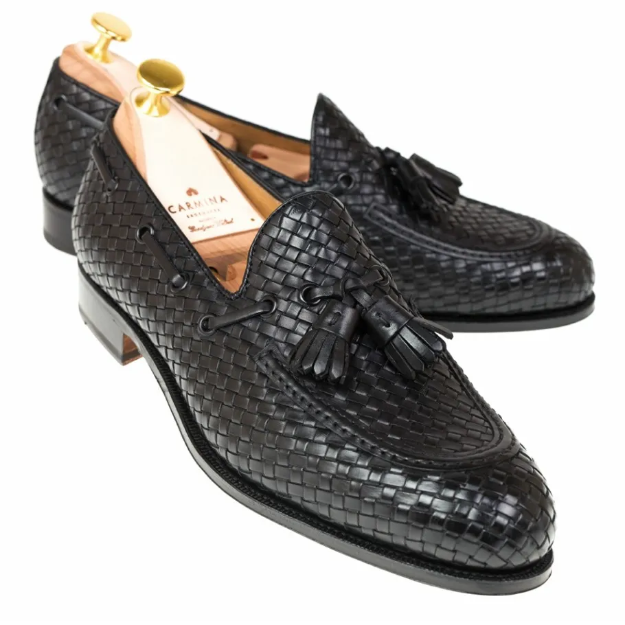 braided_tassel_loafers__forest_0.webp Sale Carmina BRAIDED TASSEL LOAFERS 80299 FOREST BLACK