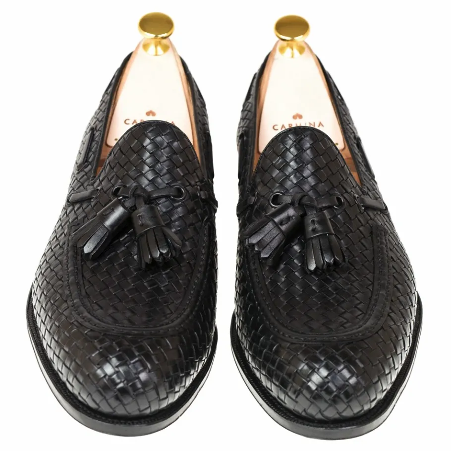 braided_tassel_loafers__forest_3.webp Sale Carmina BRAIDED TASSEL LOAFERS 80299 FOREST BLACK