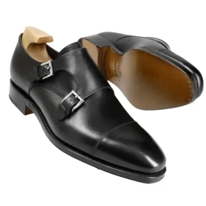 Shop Carmina CHAUSSURES A DOUBLE BOUCLE BOXCALF NOIR | BLACK