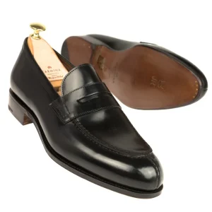 Shop Carmina CORDOVAN PENNY LOAFERS 923 FOREST BLACK
