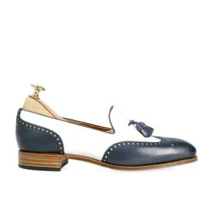Hot Carmina MOCASSINS À GLANDS POUR FEMMES EN VITELLO MARINE ET BLANC | NAVY/WHITE