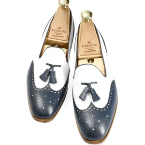 Hot Carmina MOCASSINS À GLANDS POUR FEMMES EN VITELLO MARINE ET BLANC | NAVY/WHITE